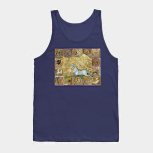 UNICORN AND MEDIEVAL BESTIARY, FANTASTIC ANIMALS IN GOLD RED BLUE COLORS Tank Top